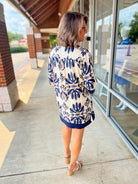 Your Way Navy and Cream Print 3/4 Length Sleeve Dress (R) - A'Bekah's Boutique